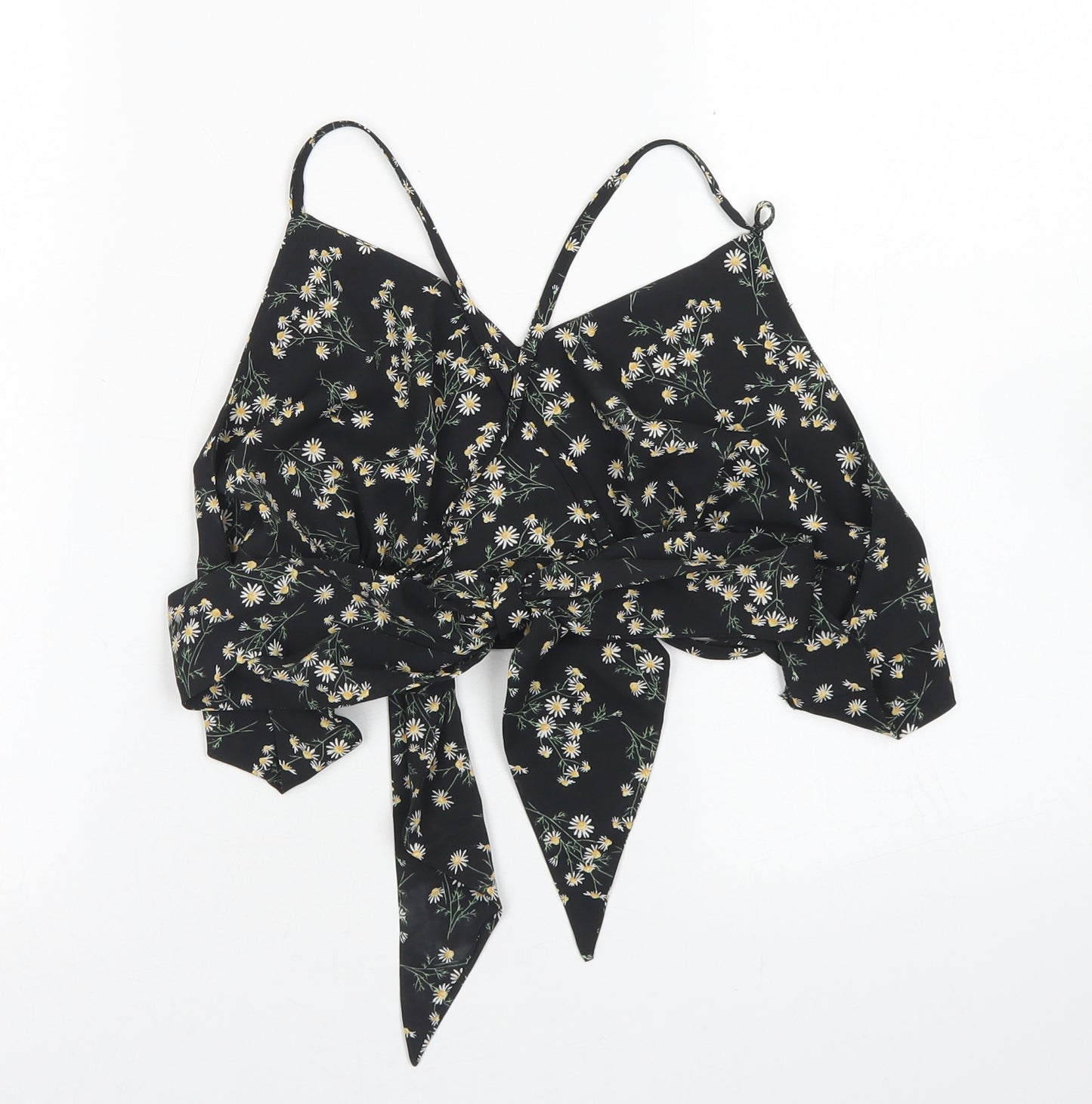SheIn Womens Black Floral Polyester Cropped Blouse Size XL V-Neck