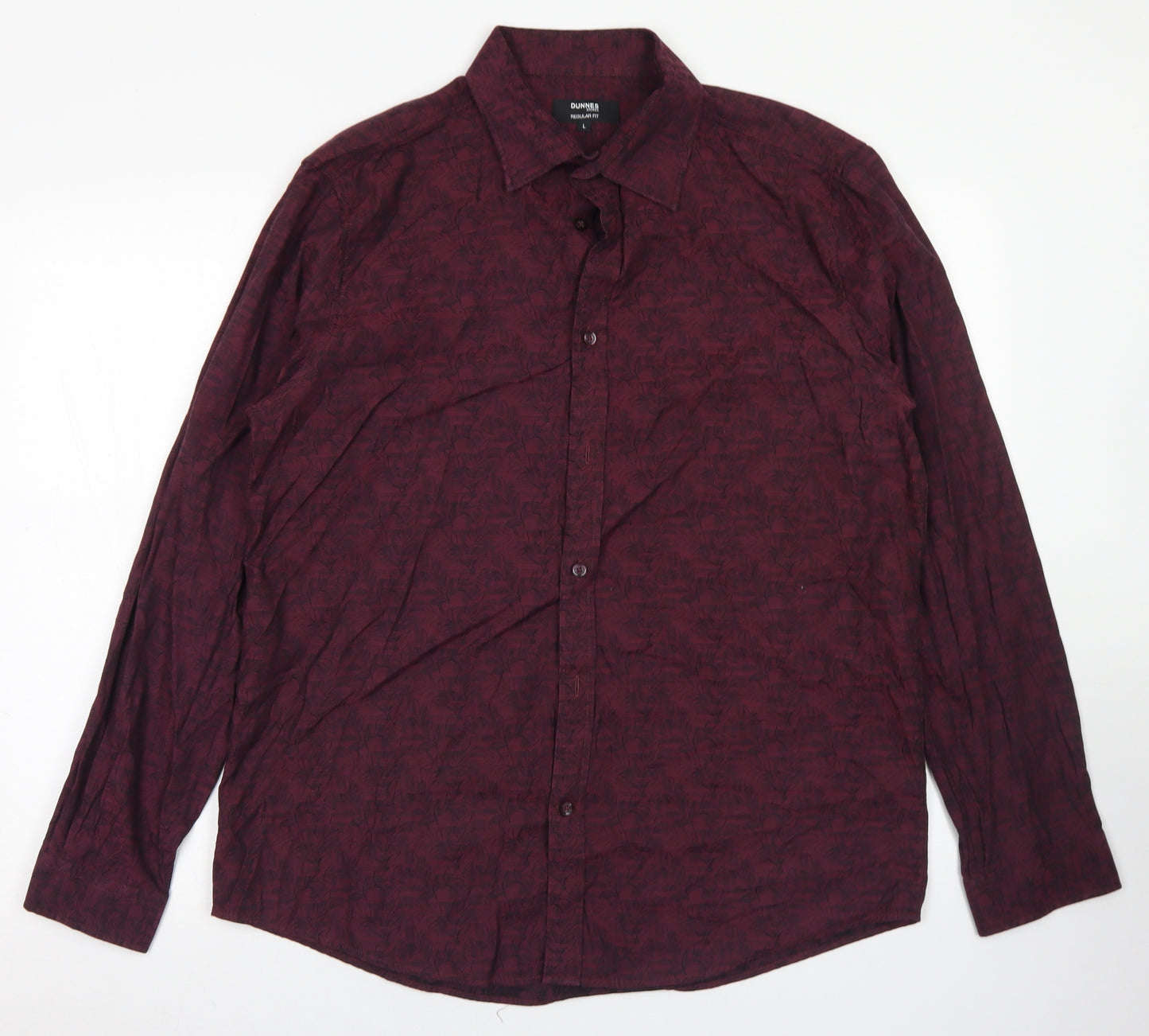 Dunnes Stores Mens Purple Floral Cotton  Button-Up Size L Collared Button