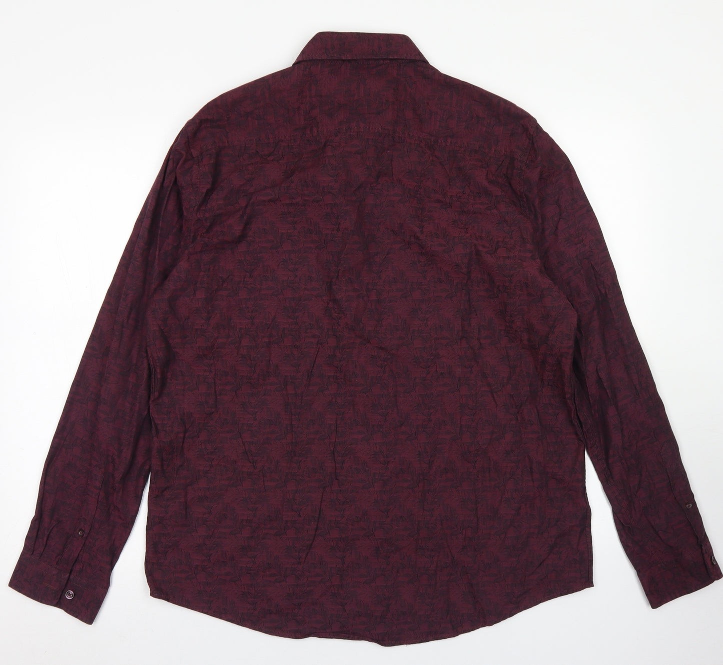 Dunnes Stores Mens Purple Floral Cotton  Button-Up Size L Collared Button