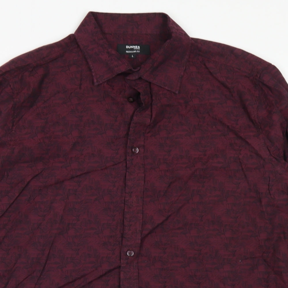 Dunnes Stores Mens Purple Floral Cotton  Button-Up Size L Collared Button