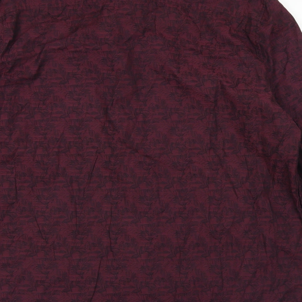 Dunnes Stores Mens Purple Floral Cotton  Button-Up Size L Collared Button