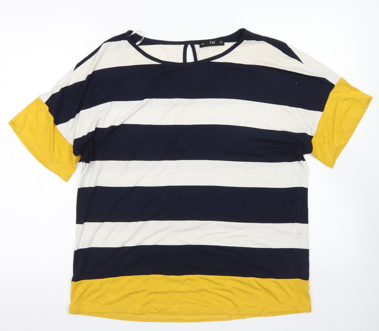 F&F Womens Blue Striped Viscose Basic Blouse Size 14 Round Neck