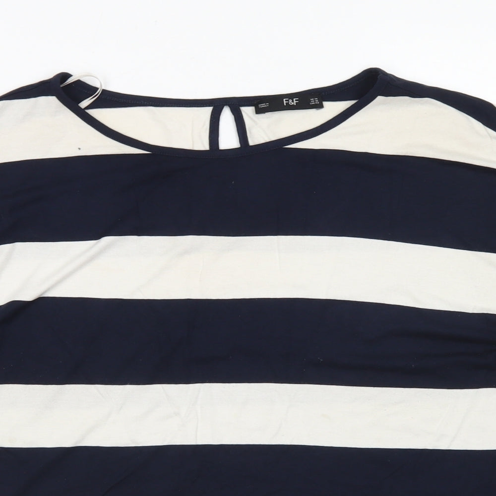 F&F Womens Blue Striped Viscose Basic Blouse Size 14 Round Neck