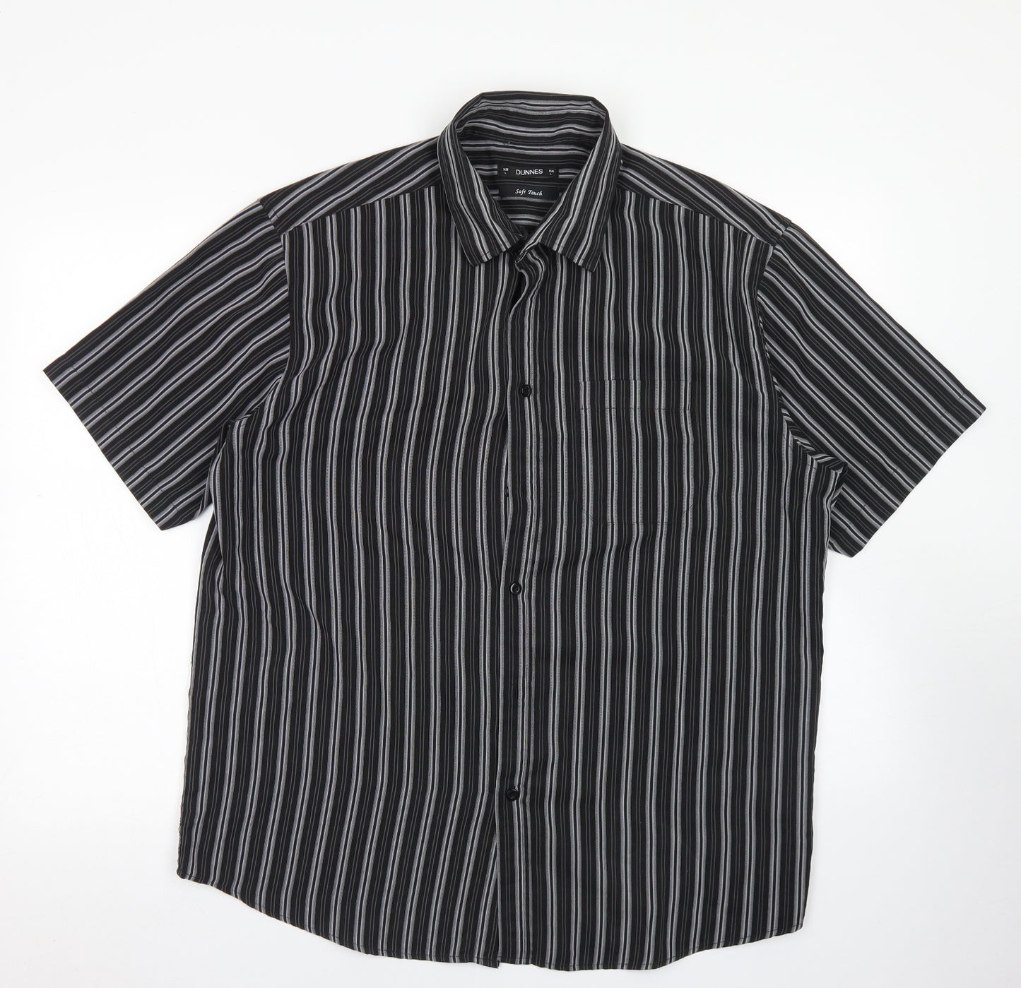 Dunnes Mens Black Striped Polyester  Button-Up Size L Collared Button - Soft Touch