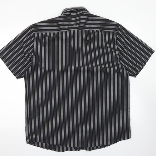 Dunnes Mens Black Striped Polyester  Button-Up Size L Collared Button - Soft Touch