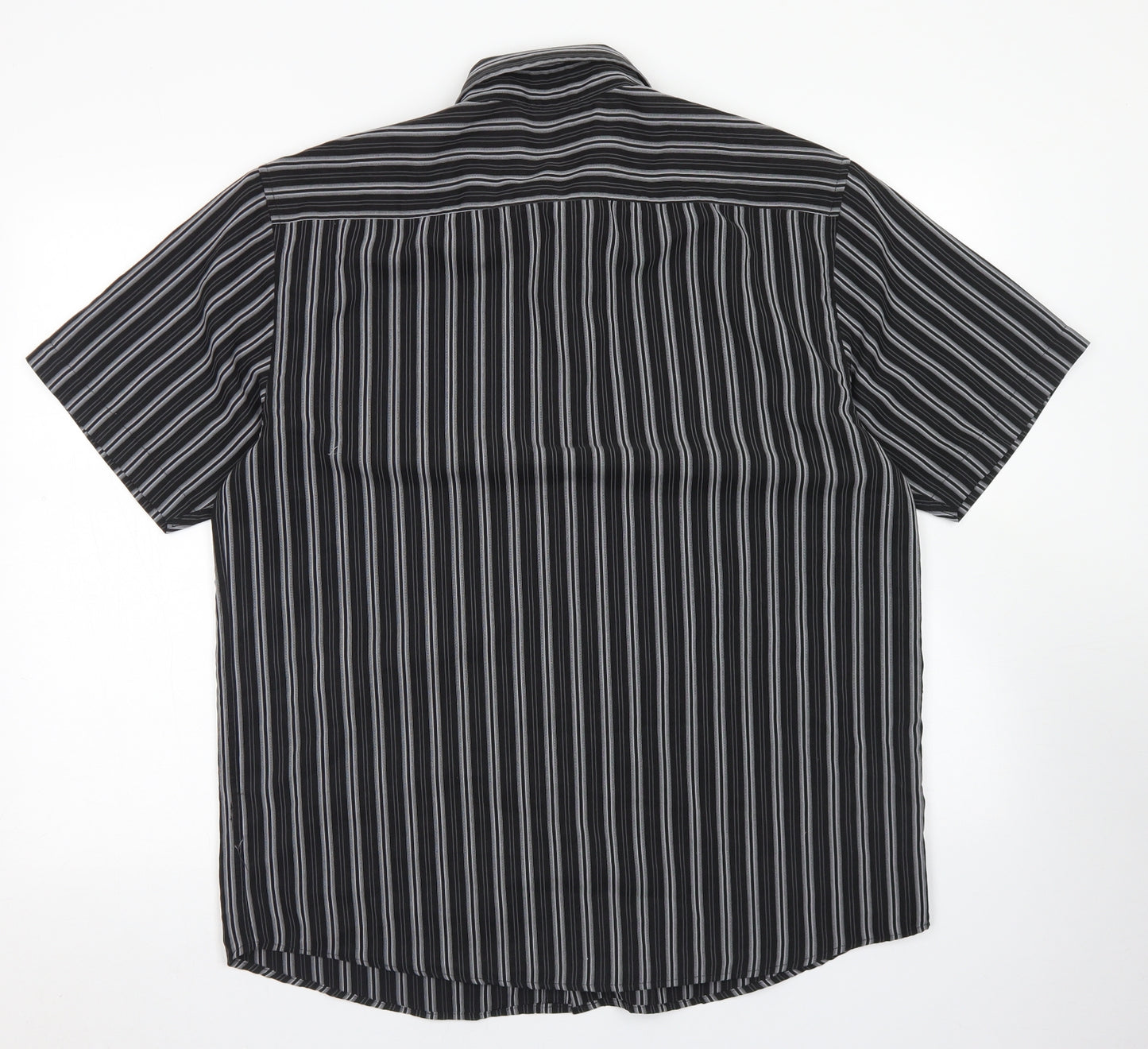 Dunnes Mens Black Striped Polyester  Button-Up Size L Collared Button - Soft Touch