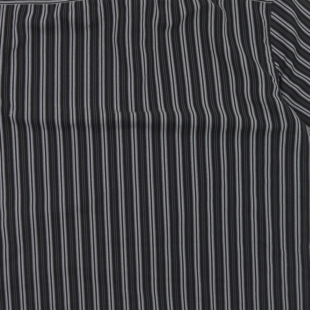 Dunnes Mens Black Striped Polyester  Button-Up Size L Collared Button - Soft Touch