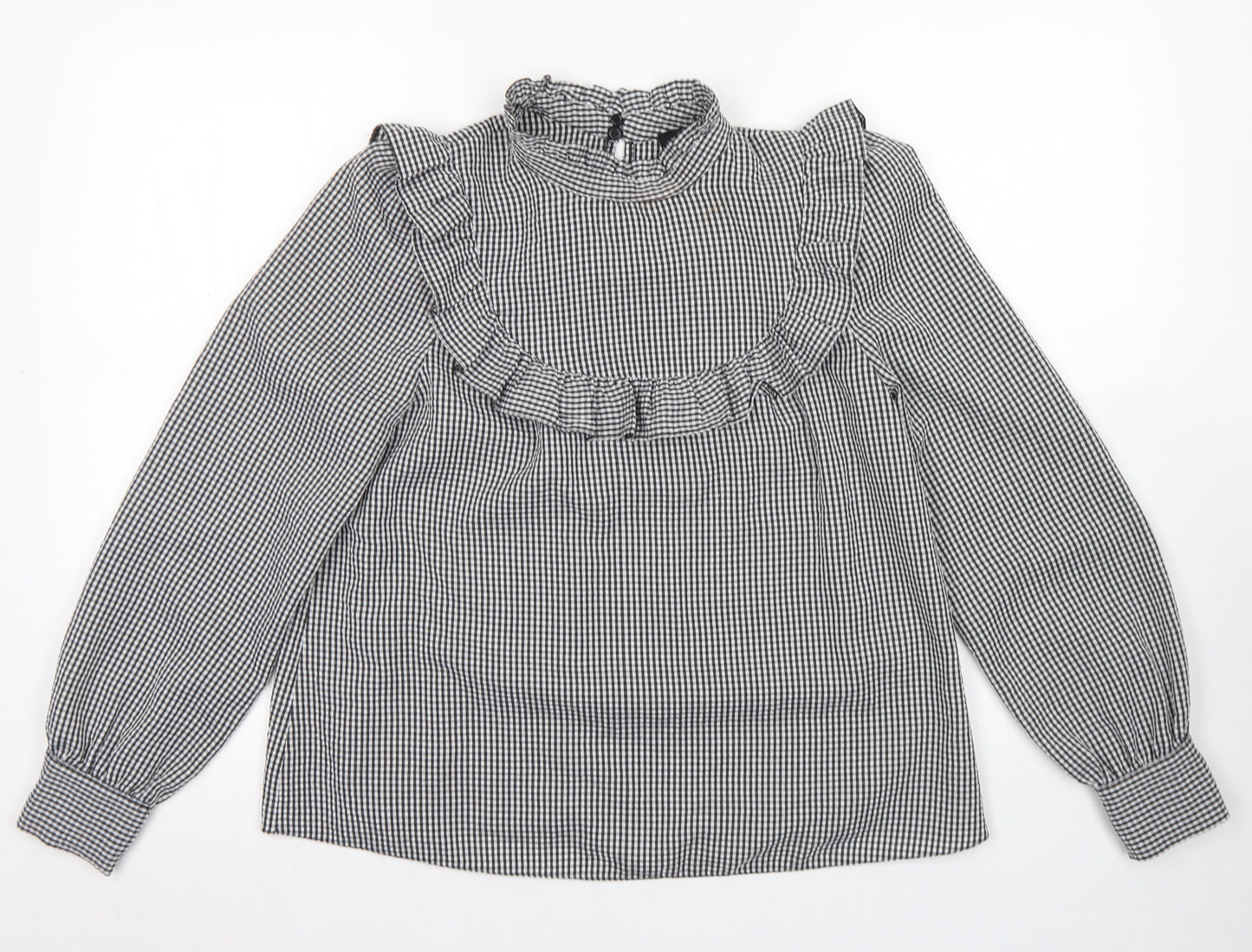 New Look Womens Black Check Polyester Basic Blouse Size 10 Mock Neck