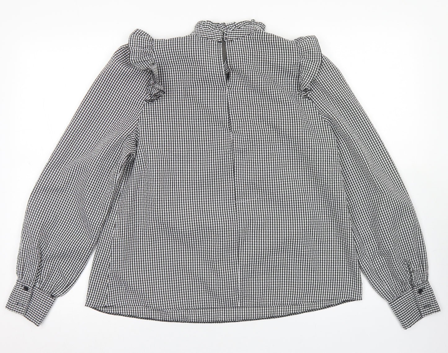 New Look Womens Black Check Polyester Basic Blouse Size 10 Mock Neck