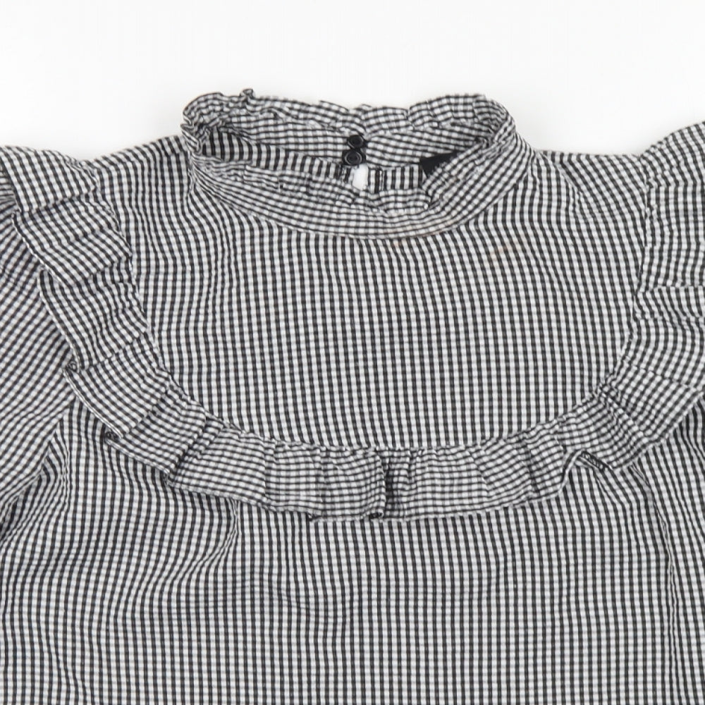 New Look Womens Black Check Polyester Basic Blouse Size 10 Mock Neck