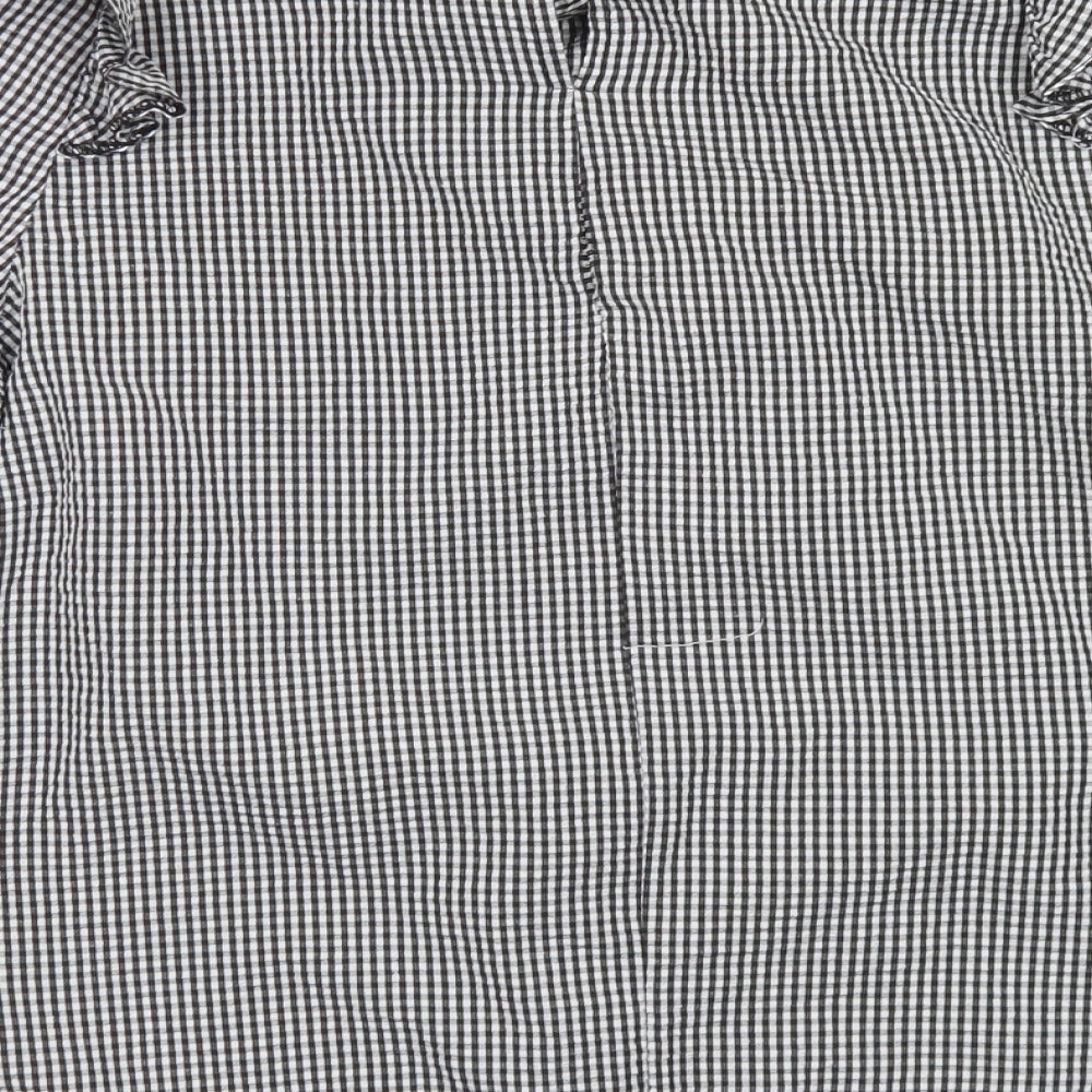 New Look Womens Black Check Polyester Basic Blouse Size 10 Mock Neck