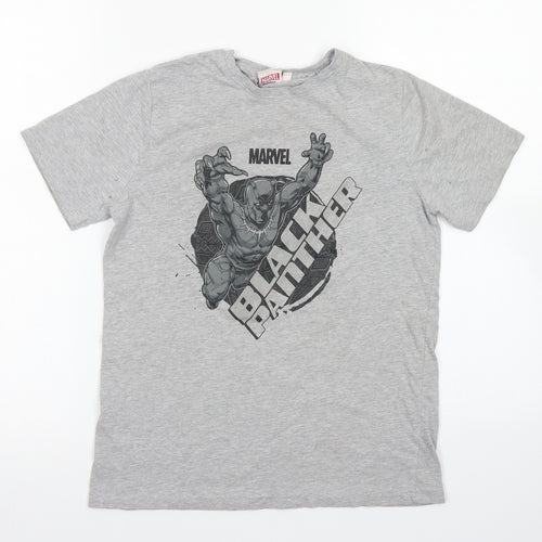 Primark Boys Grey  Cotton Basic T-Shirt Size 11-12 Years Crew Neck  - Black Panther