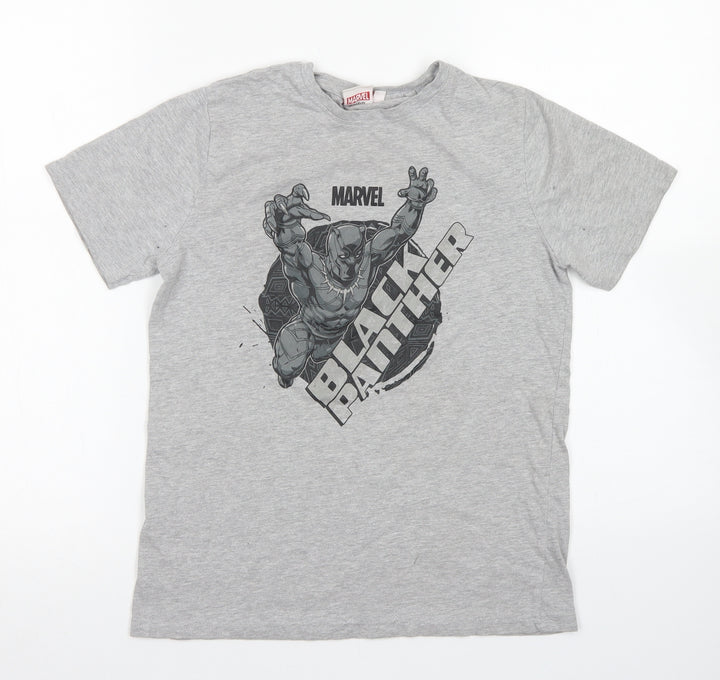 Primark Boys Grey Cotton Basic T-Shirt Size 11-12 Years Crew Neck - Black Panther