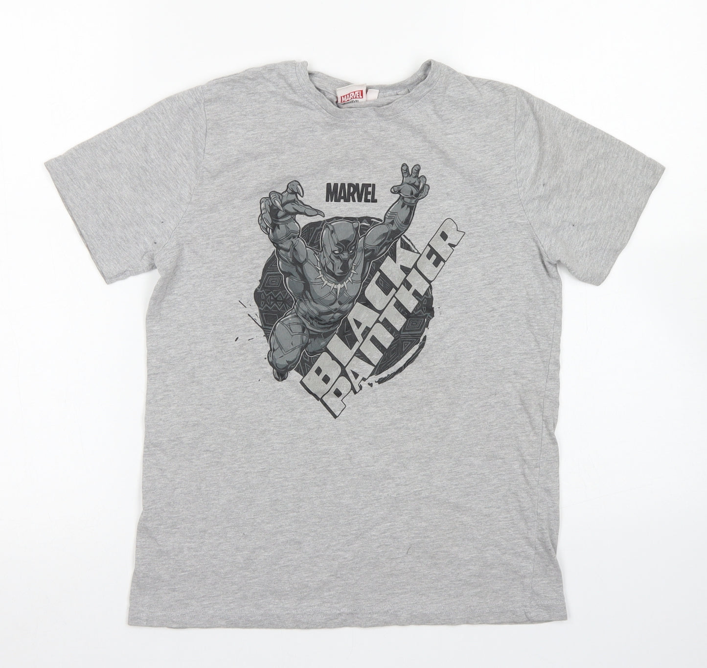 Primark Boys Grey  Cotton Basic T-Shirt Size 11-12 Years Crew Neck  - Black Panther