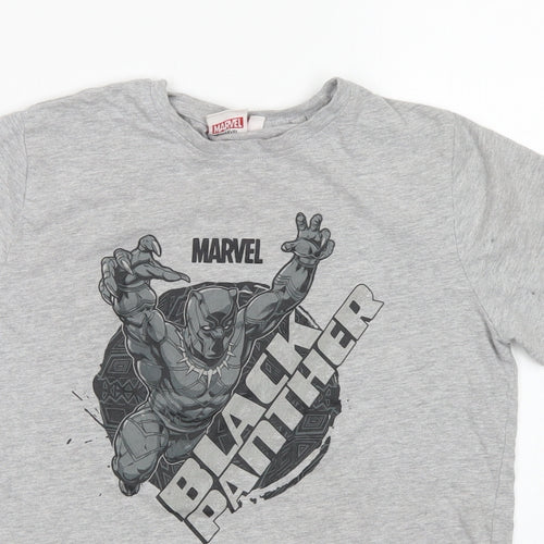 Primark Boys Grey  Cotton Basic T-Shirt Size 11-12 Years Crew Neck  - Black Panther