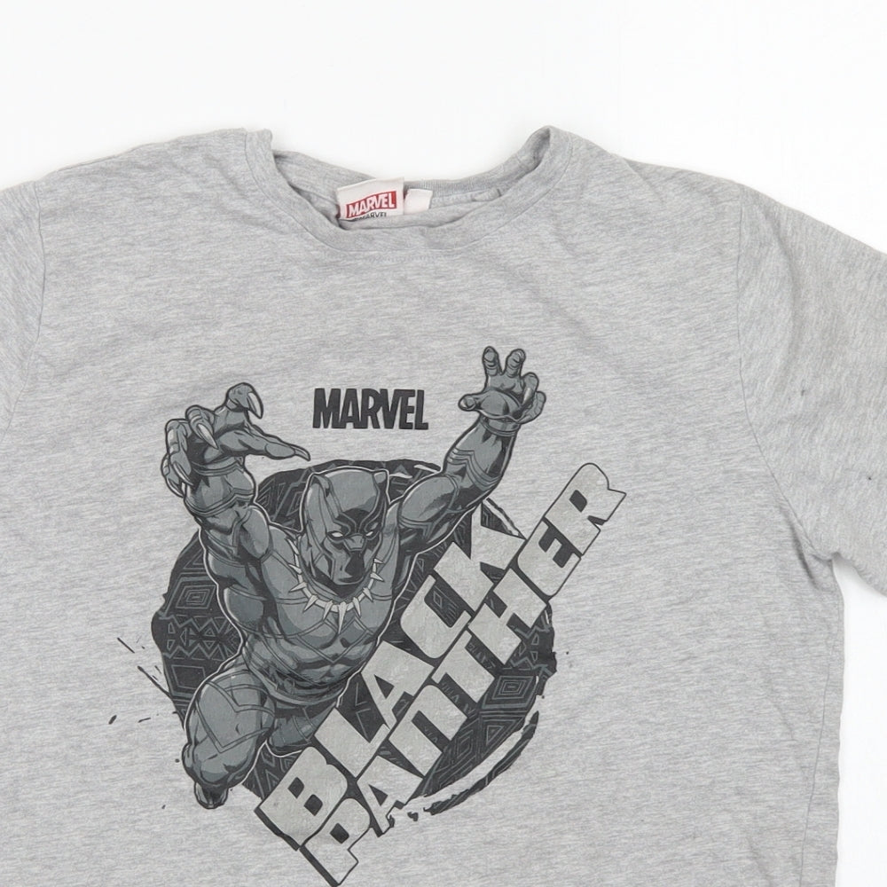 Primark Boys Grey  Cotton Basic T-Shirt Size 11-12 Years Crew Neck  - Black Panther