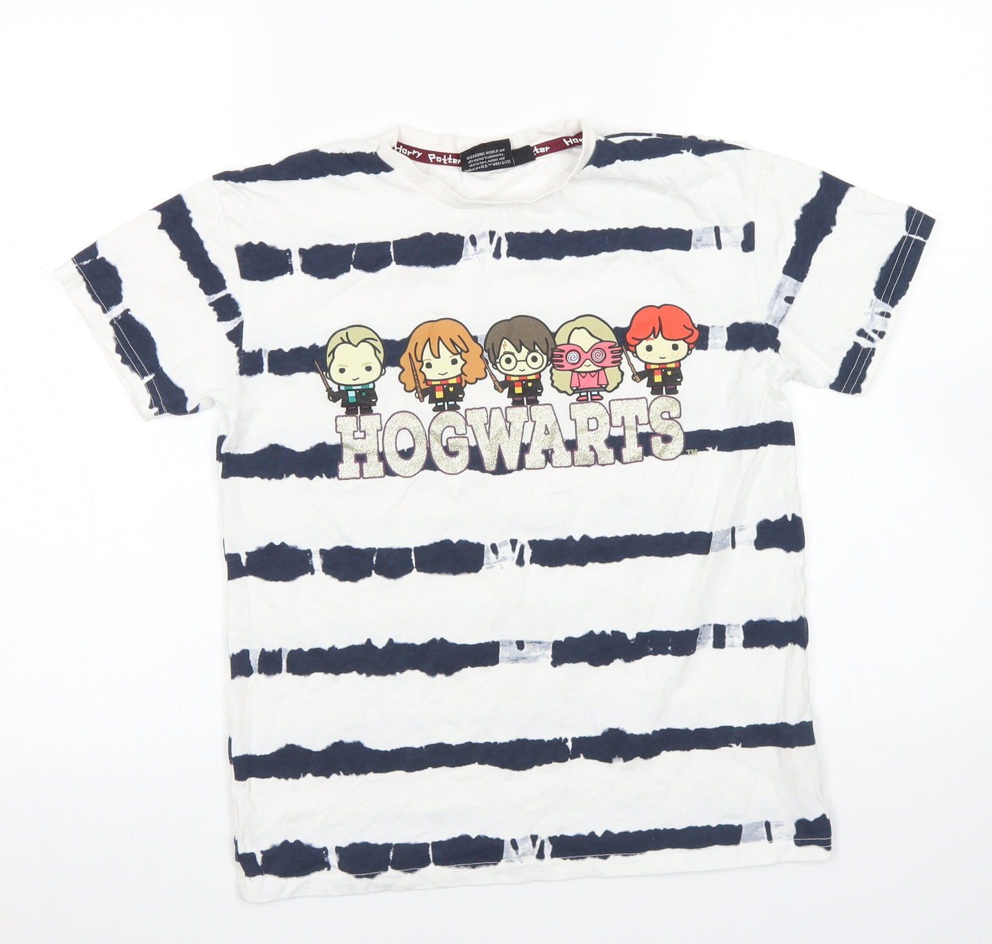 Primark Girls White Striped Cotton Basic T-Shirt Size 10-11 Years Crew Neck  - Harry Potter