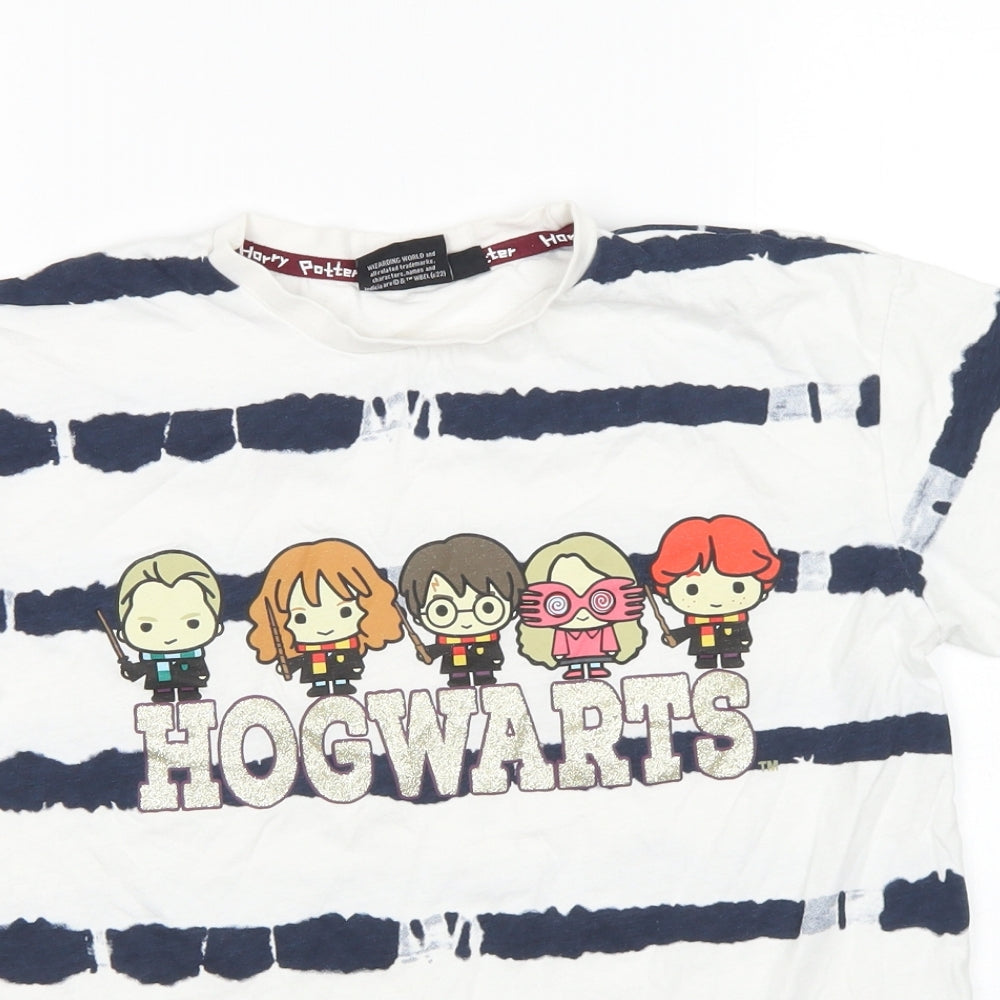 Primark Girls White Striped Cotton Basic T-Shirt Size 10-11 Years Crew Neck  - Harry Potter