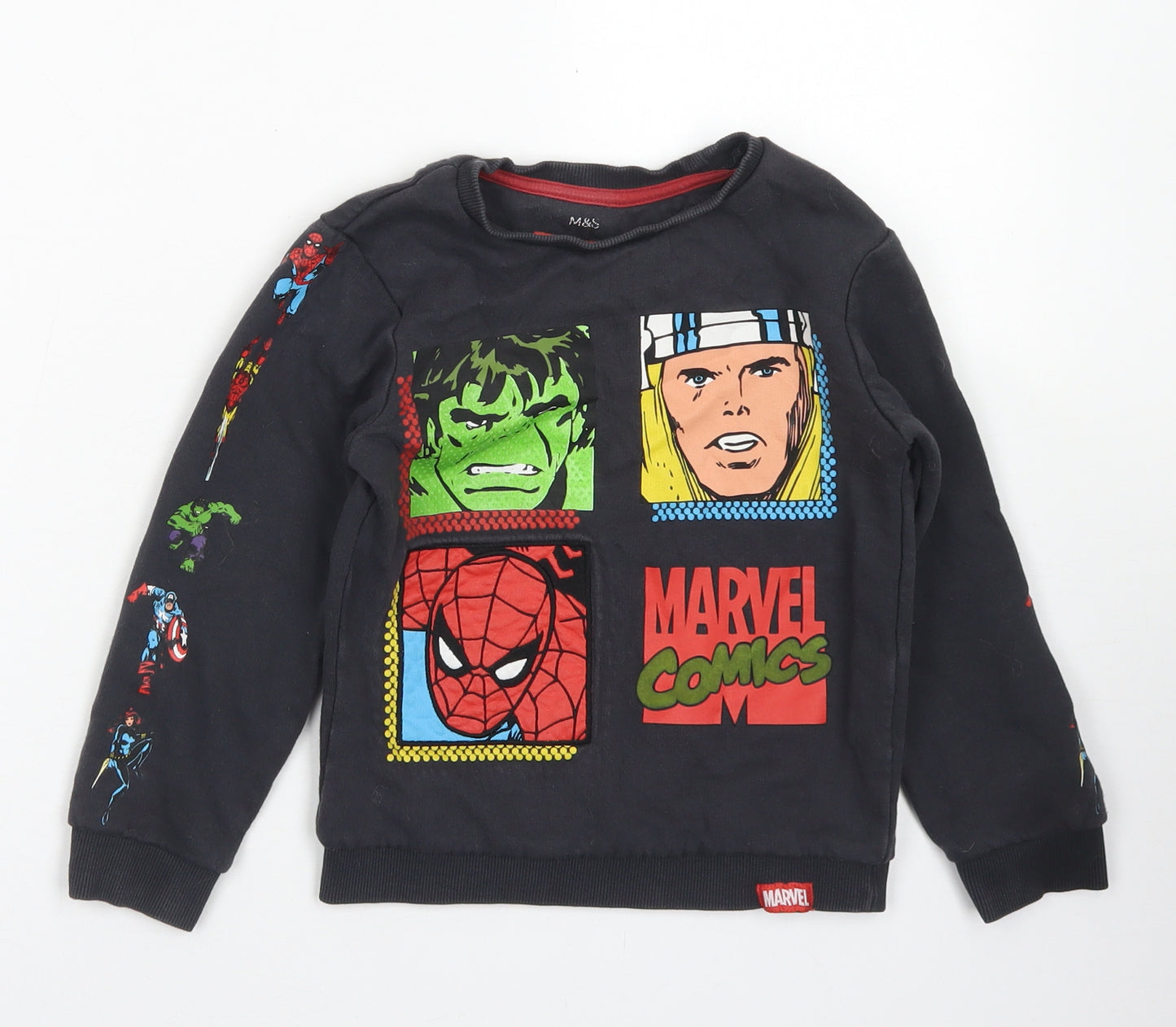 M&S Boys Grey  Cotton Pullover Sweatshirt Size 4-5 Years   - Marvel Comics Avengers