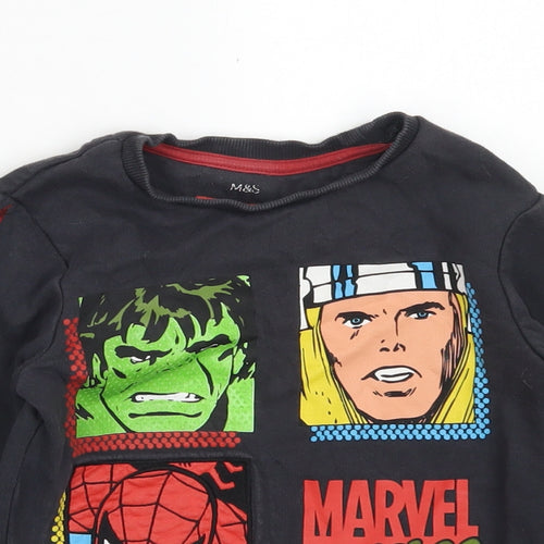 M&S Boys Grey  Cotton Pullover Sweatshirt Size 4-5 Years   - Marvel Comics Avengers
