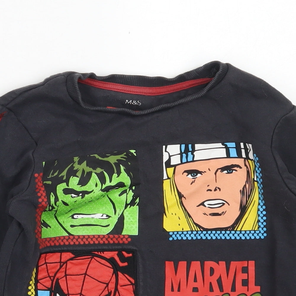 M&S Boys Grey  Cotton Pullover Sweatshirt Size 4-5 Years   - Marvel Comics Avengers