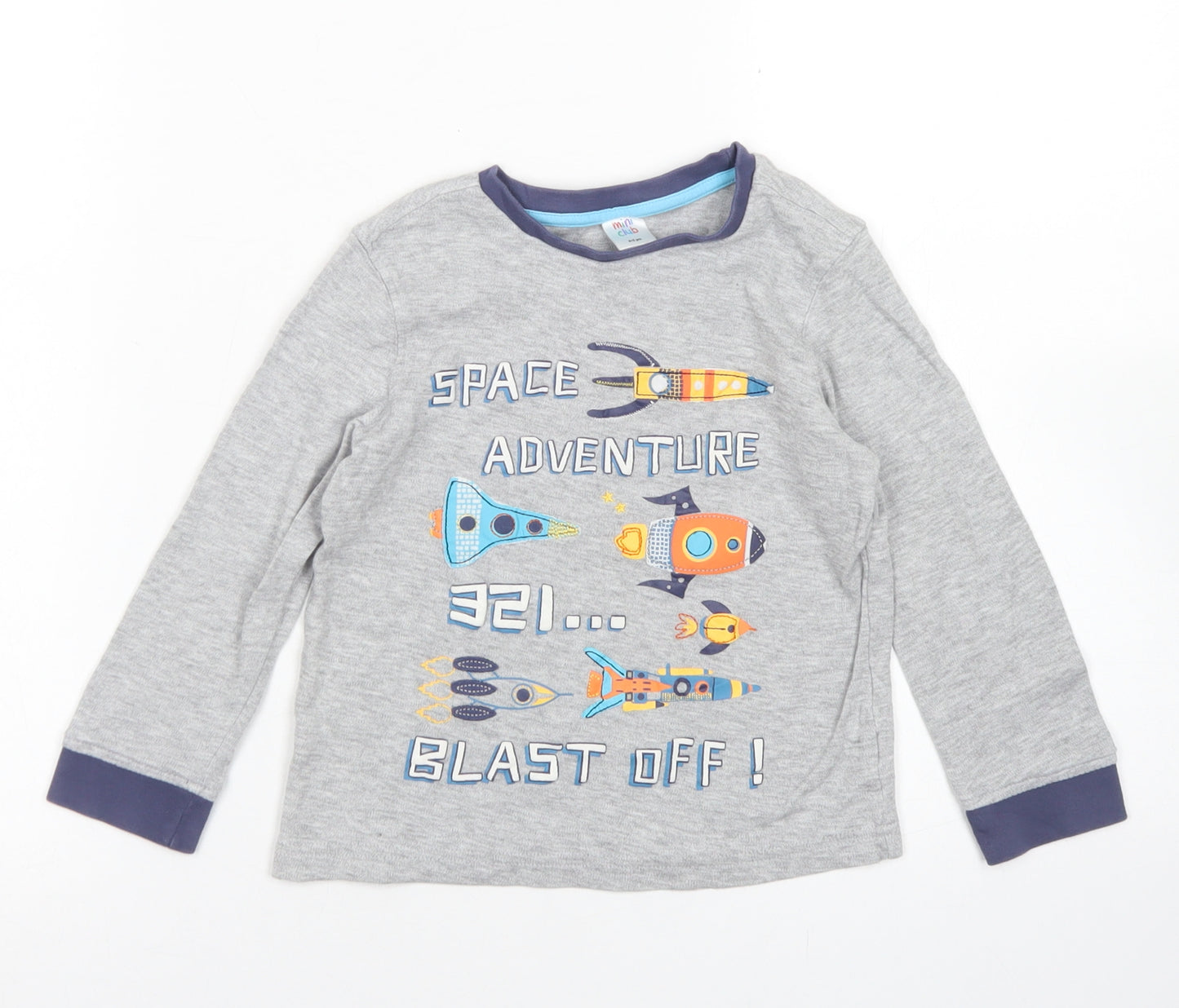 Mini Club Boys Grey  Cotton Basic T-Shirt Size 4-5 Years Crew Neck  - Space, Rockets