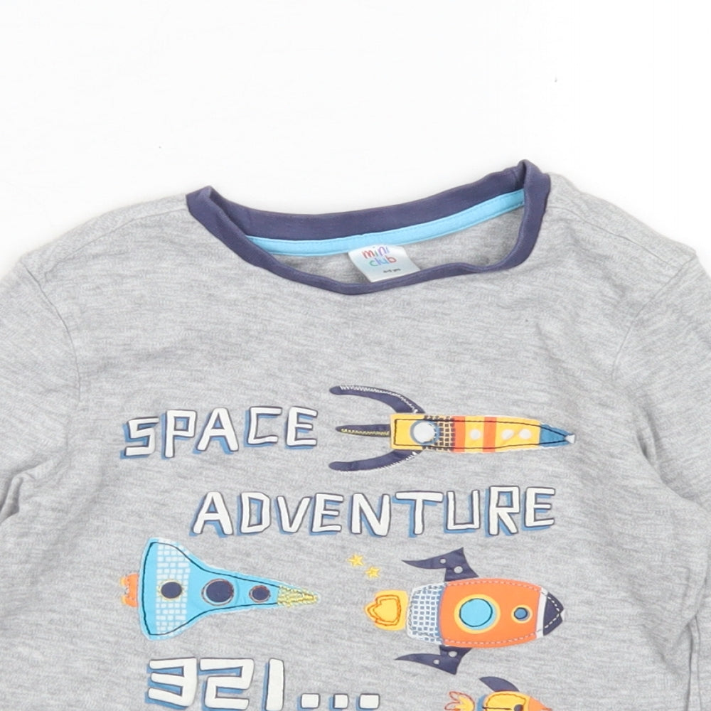 Mini Club Boys Grey  Cotton Basic T-Shirt Size 4-5 Years Crew Neck  - Space, Rockets