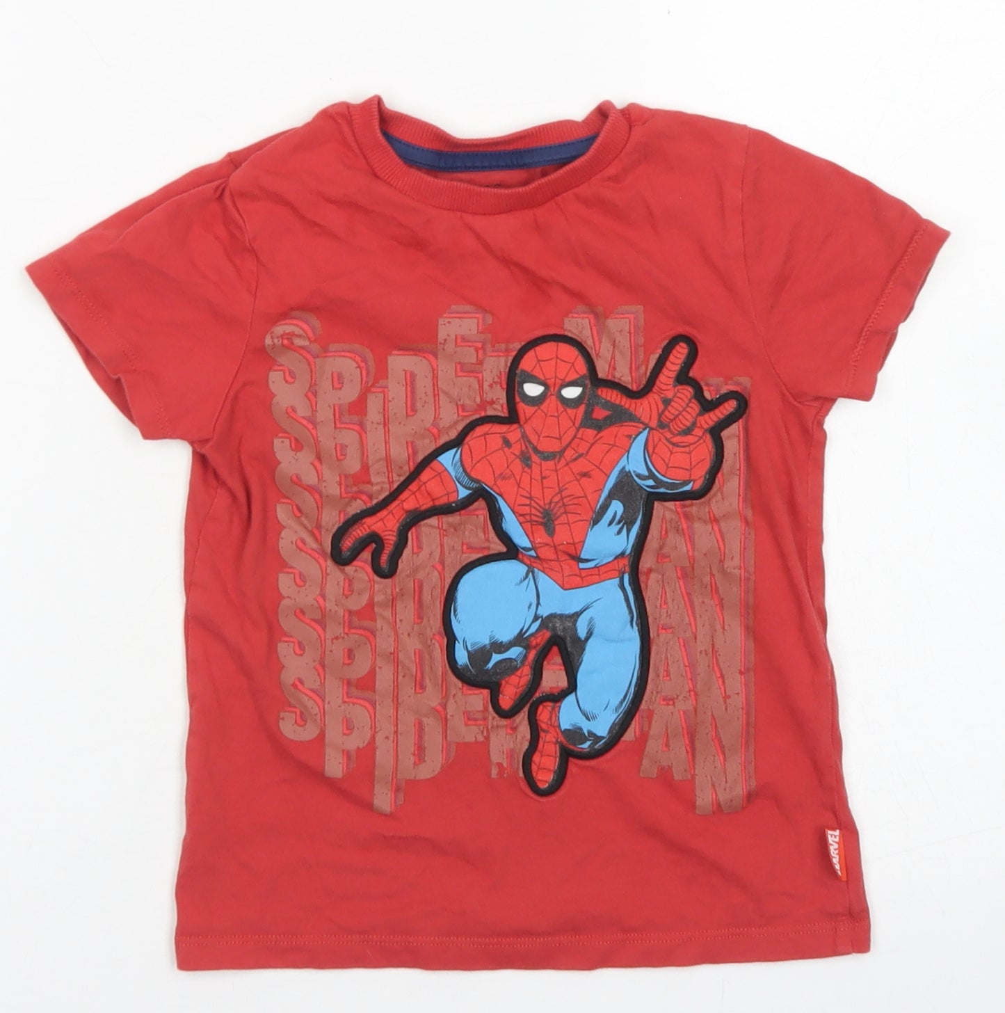 M&S Boys Red  Cotton Basic T-Shirt Size 4-5 Years Crew Neck  - Spider-Man