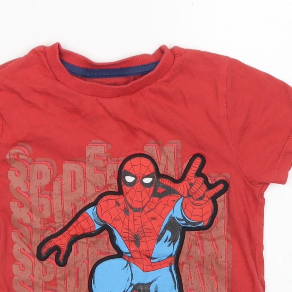 M&S Boys Red  Cotton Basic T-Shirt Size 4-5 Years Crew Neck  - Spider-Man