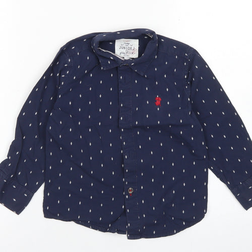 Junior J Boys Blue Spotted Cotton Basic Button-Up Size 3-4 Years Collared Button