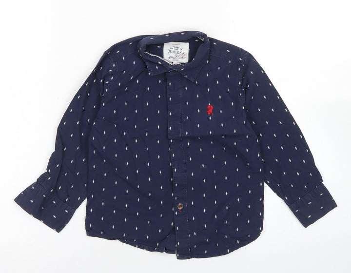 Junior J Boys Blue Spotted Cotton Basic Button-Up Size 3-4 Years Collared Button