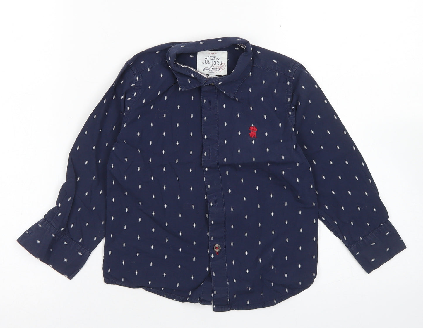 Junior J Boys Blue Spotted Cotton Basic Button-Up Size 3-4 Years Collared Button