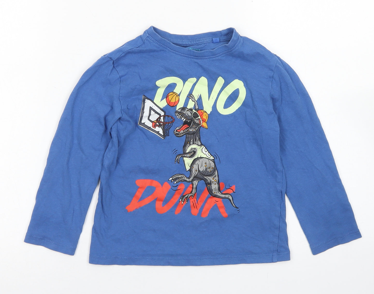 Primark Boys Blue  Cotton Basic T-Shirt Size 4-5 Years Crew Neck  - Dinosaur Basketball