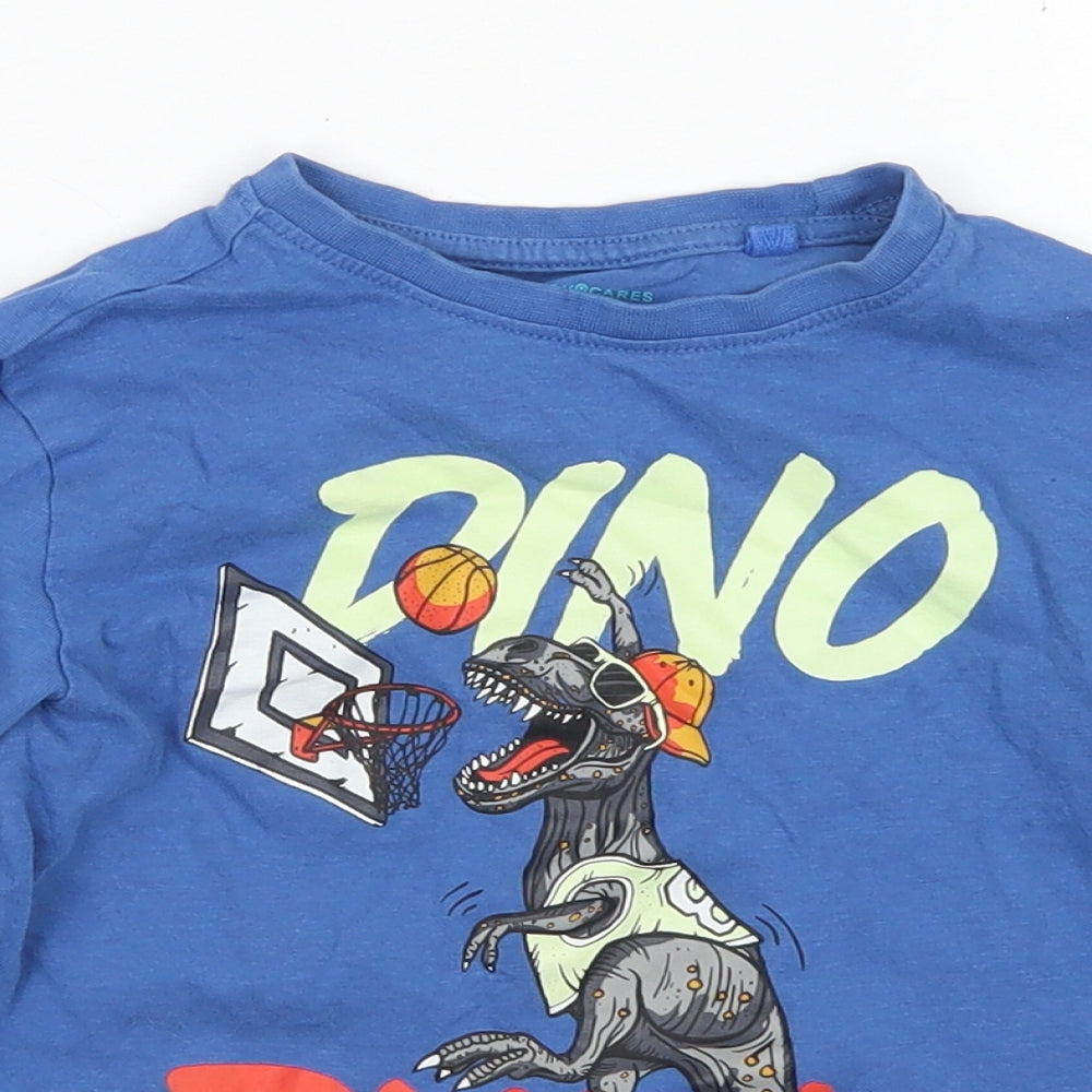 Primark Boys Blue  Cotton Basic T-Shirt Size 4-5 Years Crew Neck  - Dinosaur Basketball