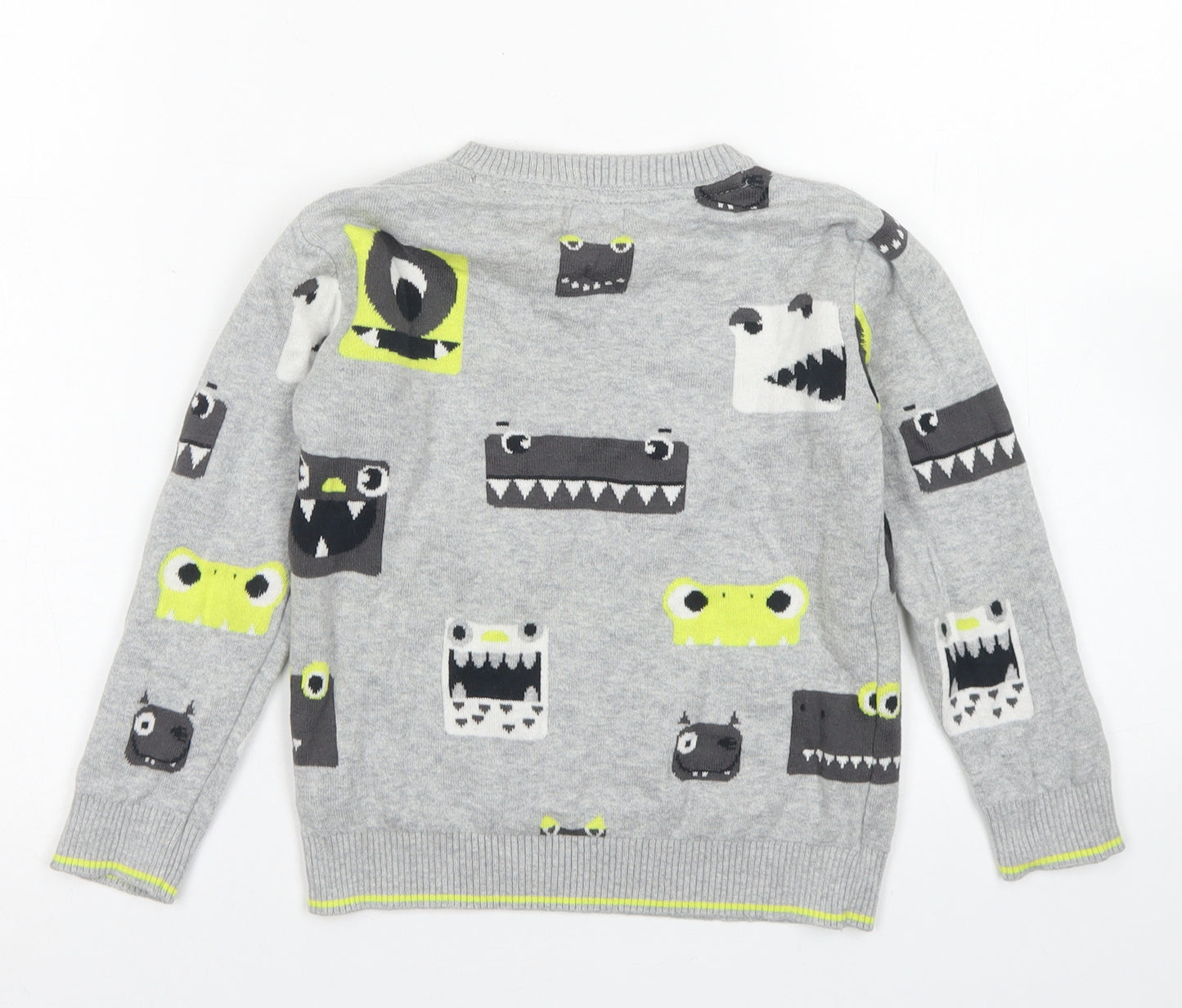 F&F Boys Grey Crew Neck  Cotton Pullover Jumper Size 4-5 Years   - Dinosaurs
