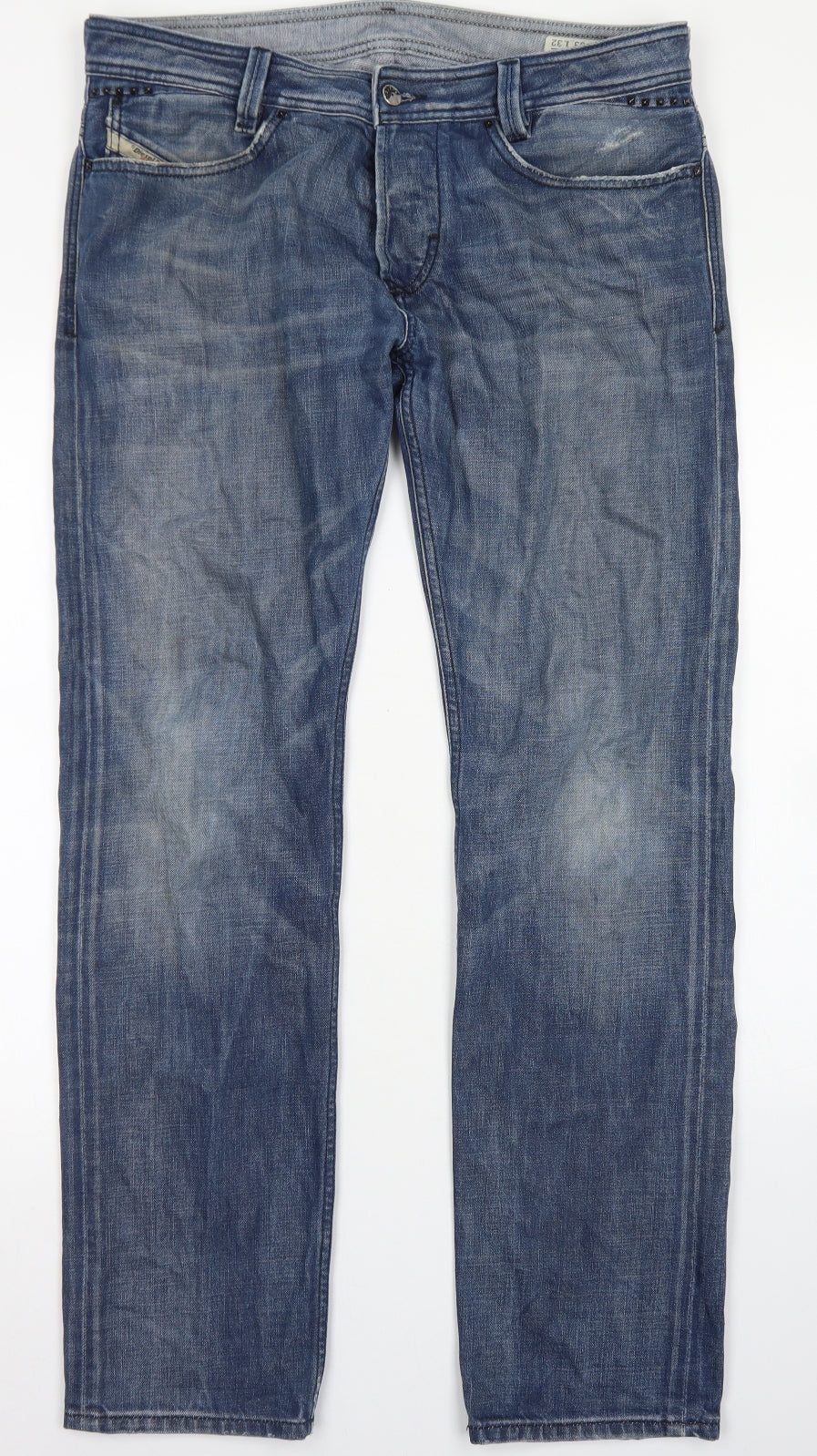 Diesel Mens Blue  Cotton Straight Jeans Size 33 in L32 in Regular Button