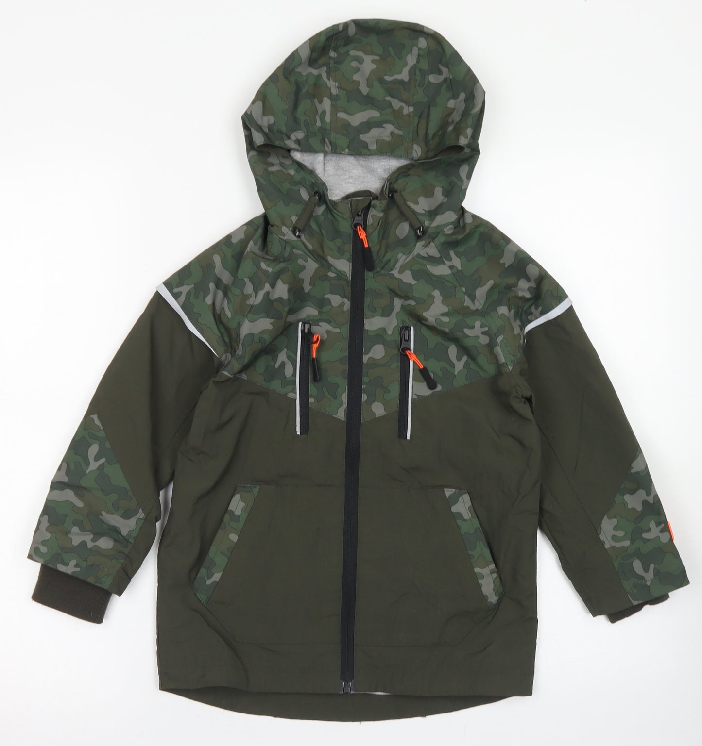 TU Boys Green Camouflage  Rain Coat Jacket Size 5-6 Years  Zip