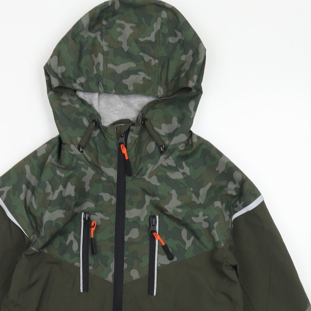 TU Boys Green Camouflage  Rain Coat Jacket Size 5-6 Years  Zip