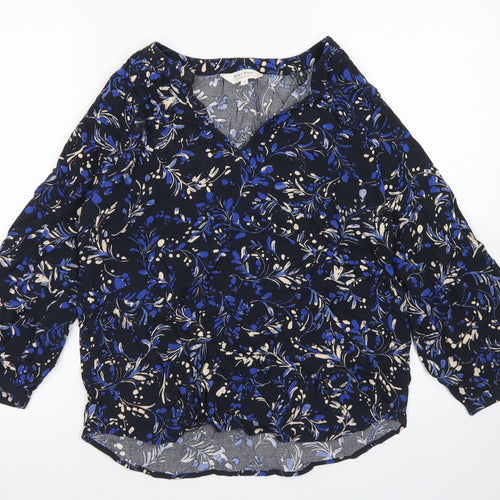 Part Two Womens Blue Floral Viscose Basic Blouse Size 6 V-Neck