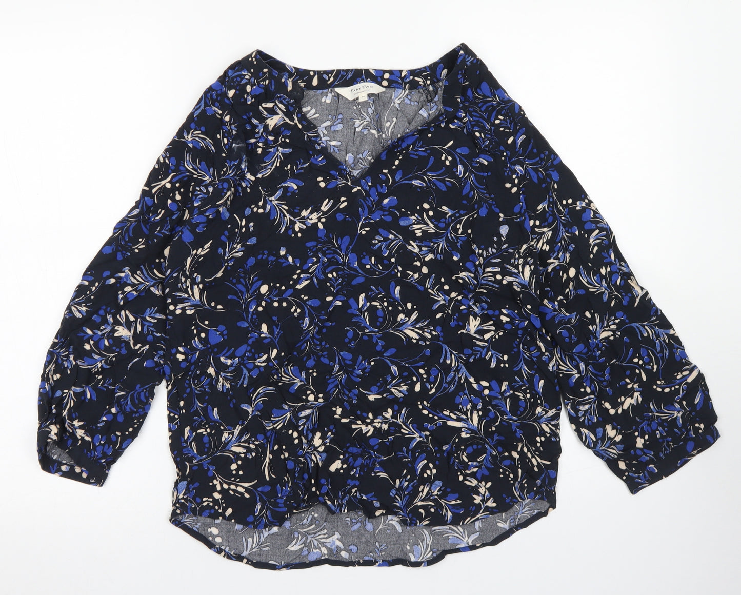 Part Two Womens Blue Floral Viscose Basic Blouse Size 6 V-Neck