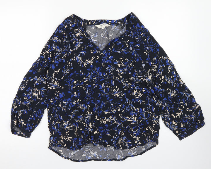 Part Two Womens Blue Floral Viscose Basic Blouse Size 6 V-Neck