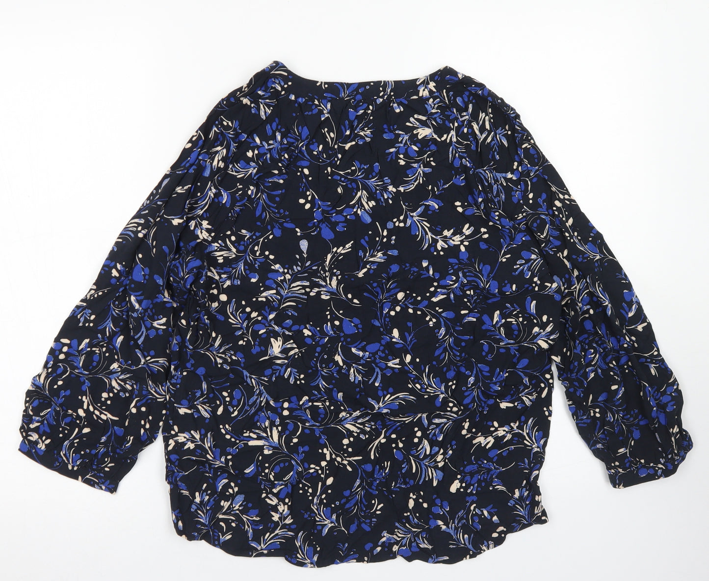 Part Two Womens Blue Floral Viscose Basic Blouse Size 6 V-Neck