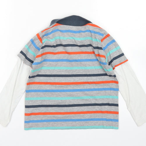 F&F Boys Grey Striped Cotton Basic Polo Size 6-7 Years Collared
