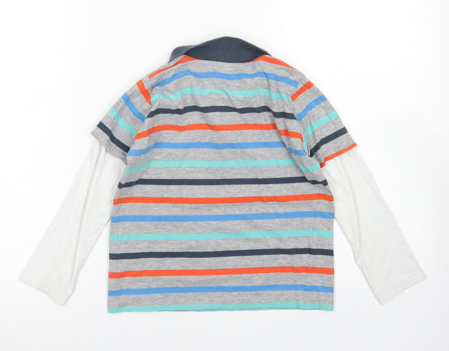 F&F Boys Grey Striped Cotton Basic Polo Size 6-7 Years Collared