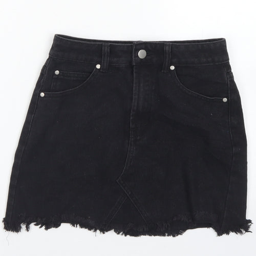 Boohoo Womens Black  Cotton Straight & Pencil Skirt Size 6   Button - Distressed