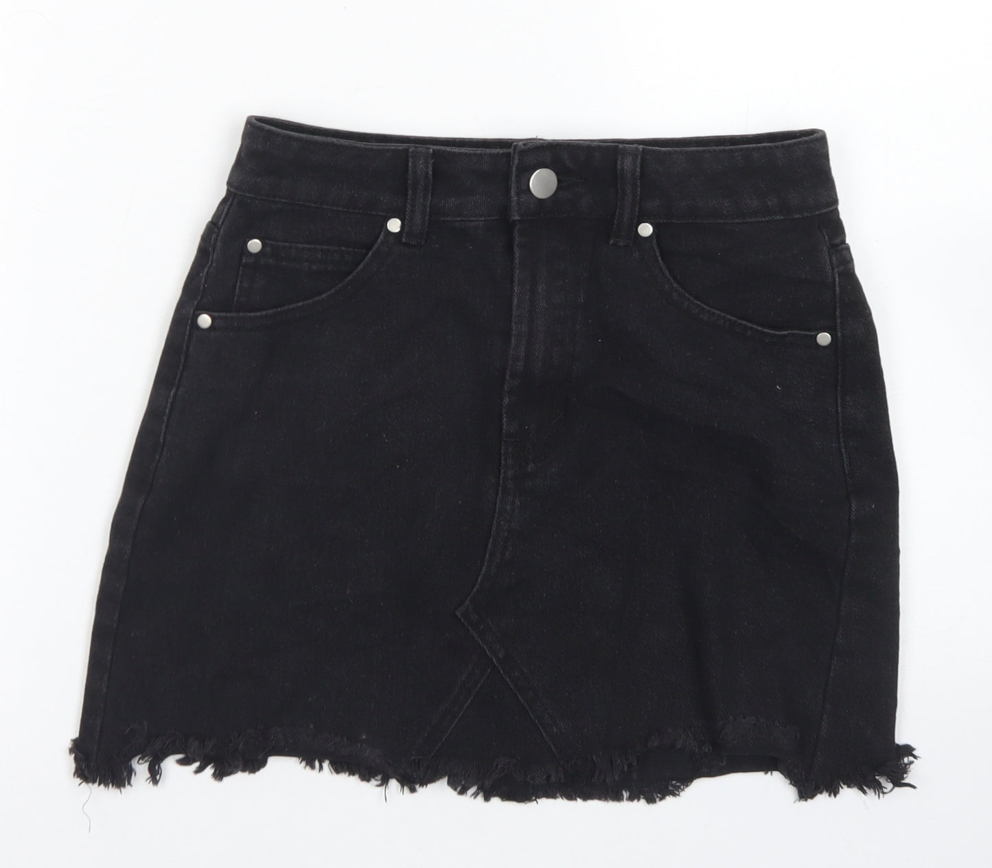 Boohoo Womens Black  Cotton Straight & Pencil Skirt Size 6   Button - Distressed