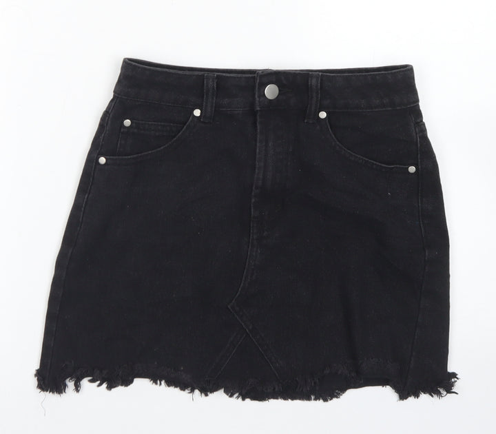 Boohoo Womens Black  Cotton Straight & Pencil Skirt Size 6   Button - Distressed
