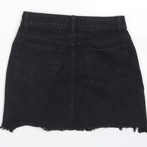 Boohoo Womens Black  Cotton Straight & Pencil Skirt Size 6   Button - Distressed