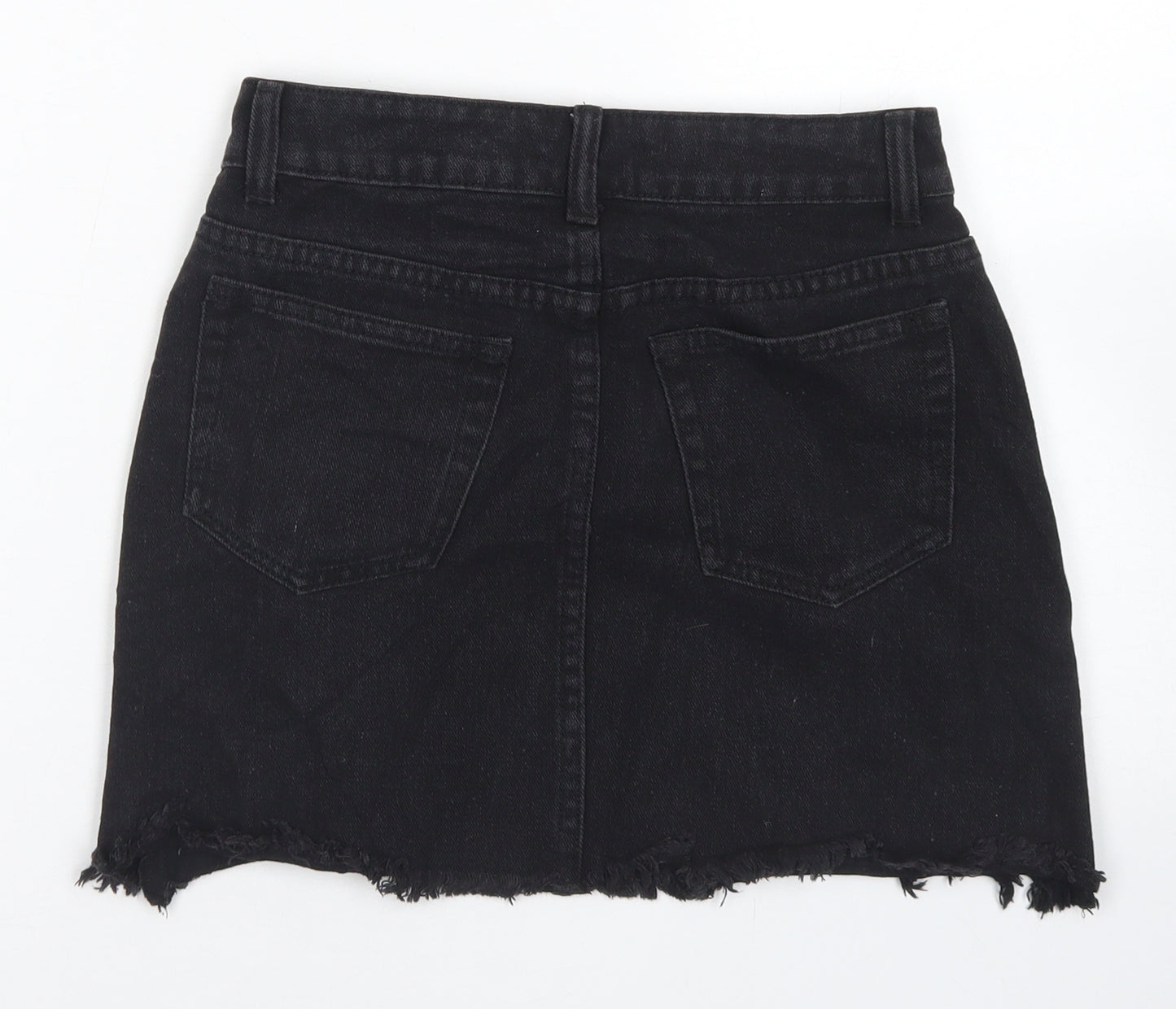 Boohoo Womens Black  Cotton Straight & Pencil Skirt Size 6   Button - Distressed