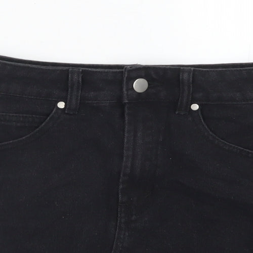 Boohoo Womens Black  Cotton Straight & Pencil Skirt Size 6   Button - Distressed